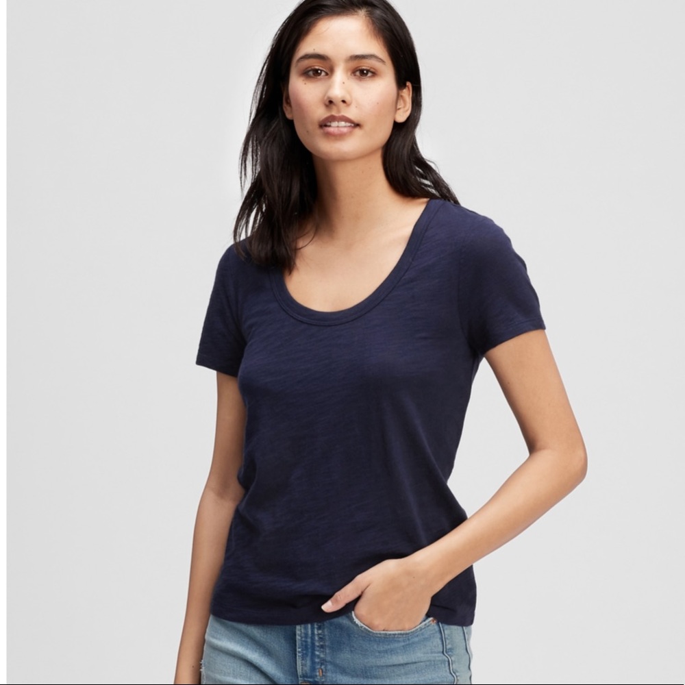GAP FACTORY NAVY BLUE FOREVER SOFT SCOOP NECK AHORT SLEEVE TEE SHIRT NAVY XS NWT